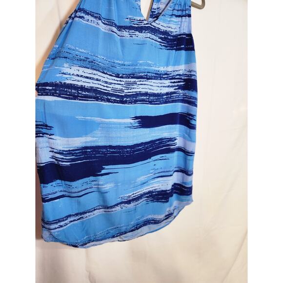 GAP Blue Navy White Brush Stroke Striped Shift Sleeveless V-neck‎ Dress $90 XL - Picture 3 of 9
